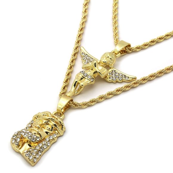 14k Gold Jesus Angel Set Pendant + Necklace - Picture 1 of 4